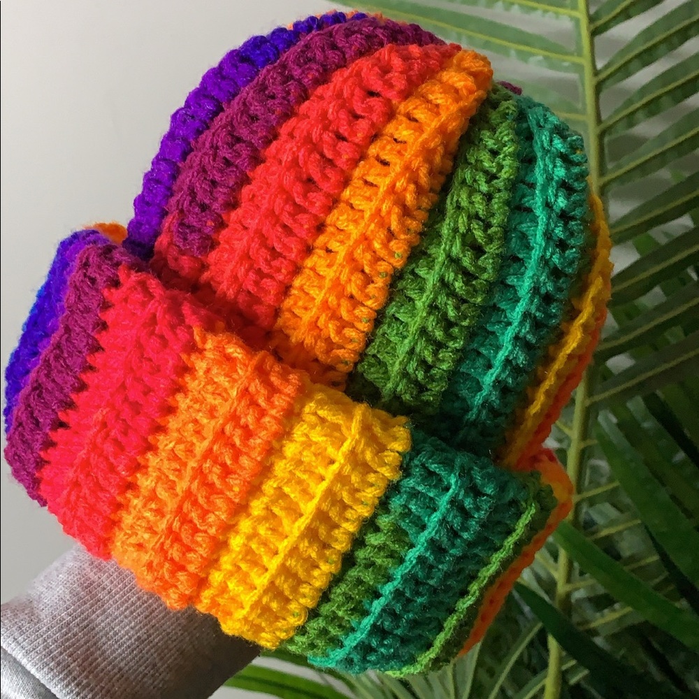 Ribbed crochet beanie Rainbow